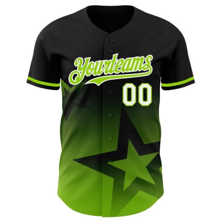Personalized 3D Gradient Black Neon Green-White Twinkle Star Baseball Jersey Personalized Black Neon Green-White 3D Gradient