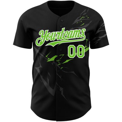 Personalized 3D Lightning Baseball Jersey in Black Neon Green White Personalized Black Neon Green-White 3D Lightning Baseball