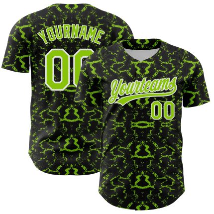 Custom 3D Pattern Tiger Zebra Baseball Jersey with Personalized Name & Number - Black Neon Green-White Design Personalized