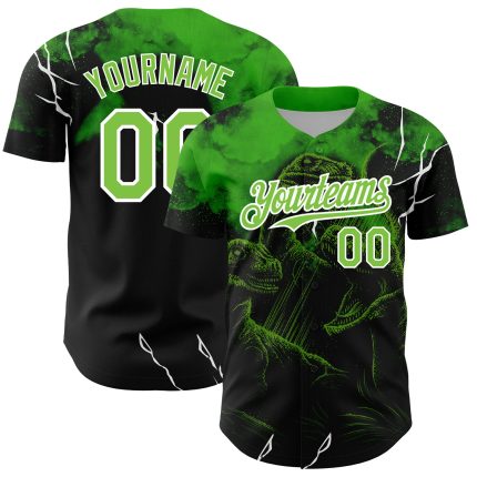 Custom Dinosaur Baseball Jersey with 3D Black Neon Green Design - Personalized Team Name & Number Personalized Black Neon