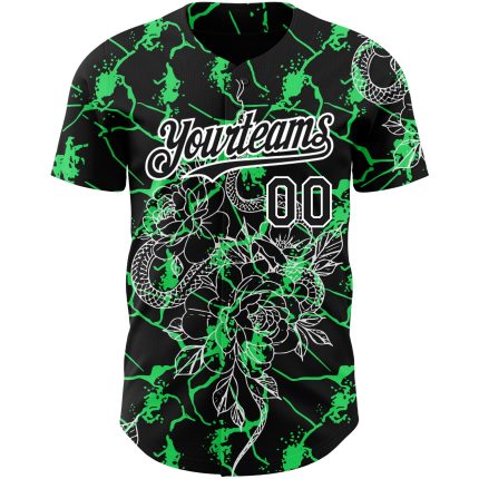 Custom Animal Snake Baseball Jersey - Personalized 3D Black Green White Design with Name & Number Personalized Black Neon