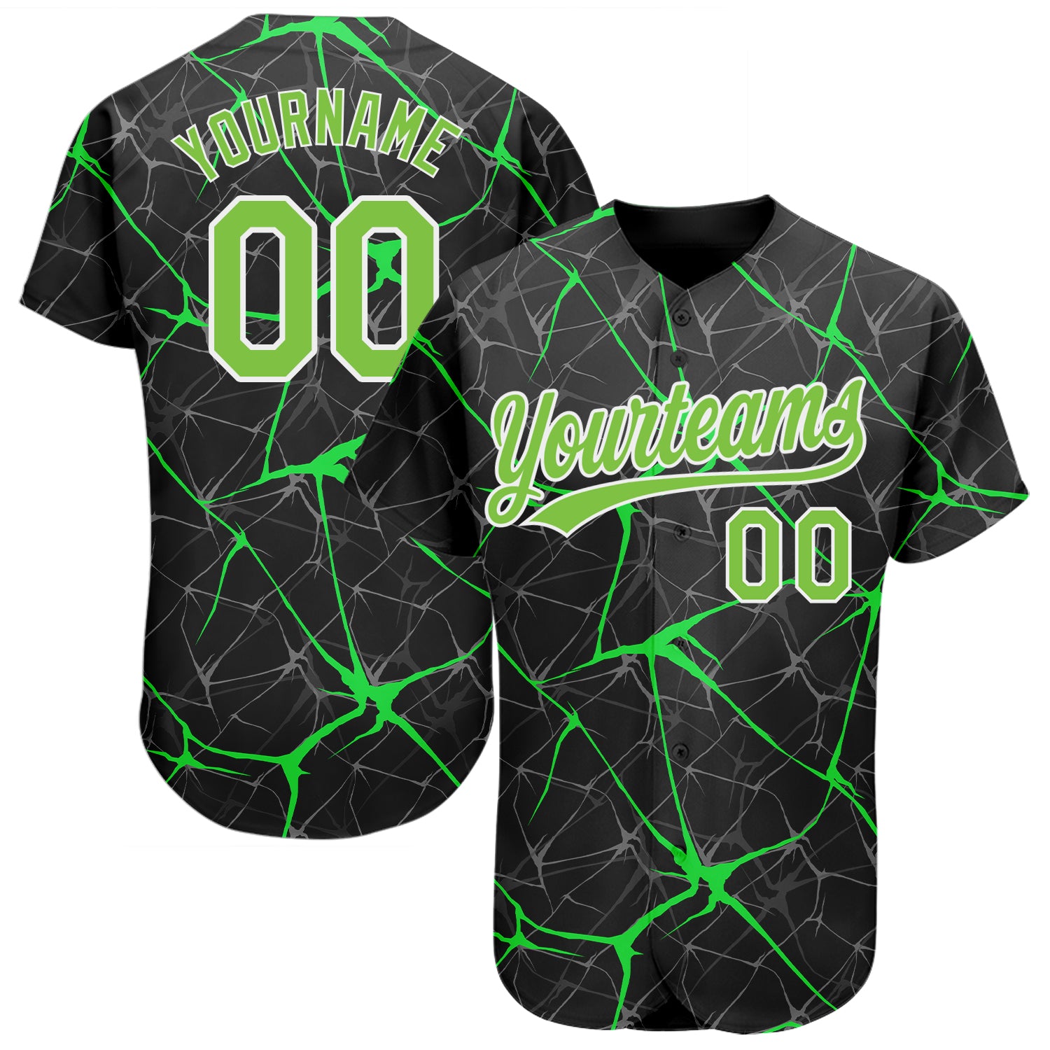Customizable 3D Pattern Baseball Jersey - Personalized Black Neon Green with Name & Number, Authentic Team Apparel Personalized
