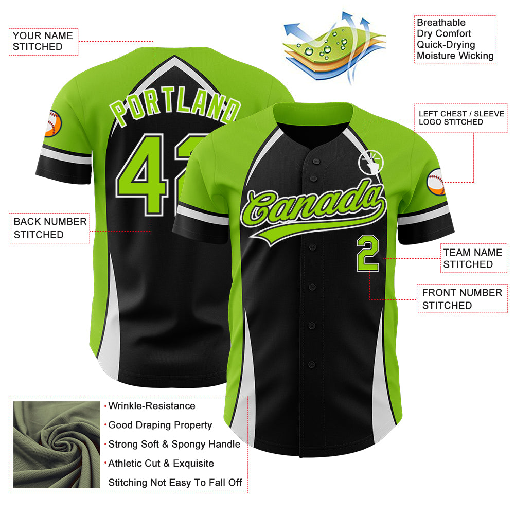 Personalized Black Neon Green-White 3D Pattern Design Curve Solid Authentic Baseball Jersey Team Custom Name and Number Personalized 3D Black Neon Green-White Pattern Baseball Jersey with Custom Name and Number, Authentic Team Gear Personalized - Image 3