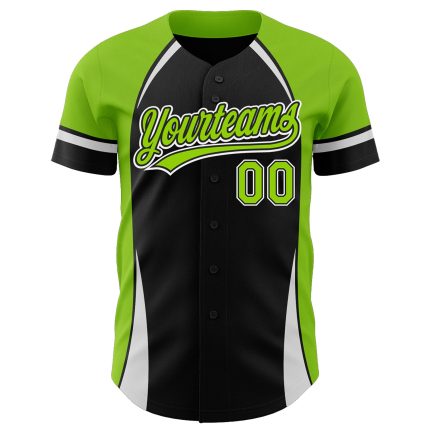 Personalized 3D Black Neon Green-White Pattern Baseball Jersey with Custom Name and Number, Authentic Team Gear Personalized