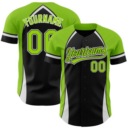 Personalized 3D Black Neon Green-White Pattern Baseball Jersey with Custom Name and Number, Authentic Team Gear Personalized