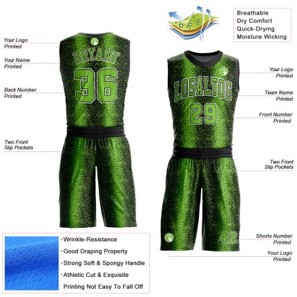 Custom Animal Print Basketball Jersey with Personalized Name and Number - Black Neon Green White Round Neck Suit Personalized