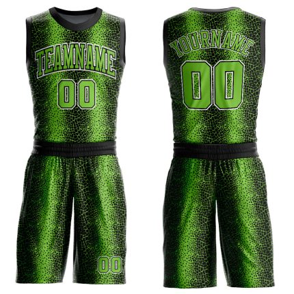 Custom Animal Print Basketball Jersey with Personalized Name and Number - Black Neon Green White Round Neck Suit Personalized