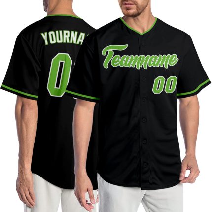 Personalized Black Neon Green White Baseball Jersey - Authentic Team Apparel Personalized Black Neon Green-White Authentic