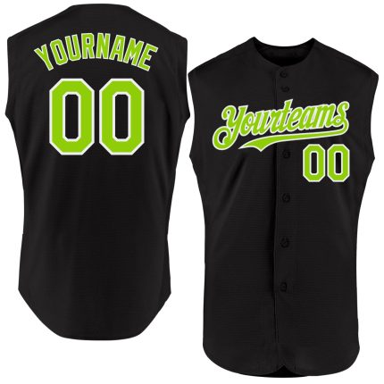 Custom Name Number Sleeveless Baseball Jersey - Black Neon Green White Authentic Personalized Black Neon Green-White Authentic