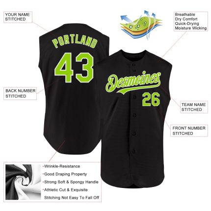 Custom Name Number Sleeveless Baseball Jersey - Black Neon Green White Authentic Personalized Black Neon Green-White Authentic