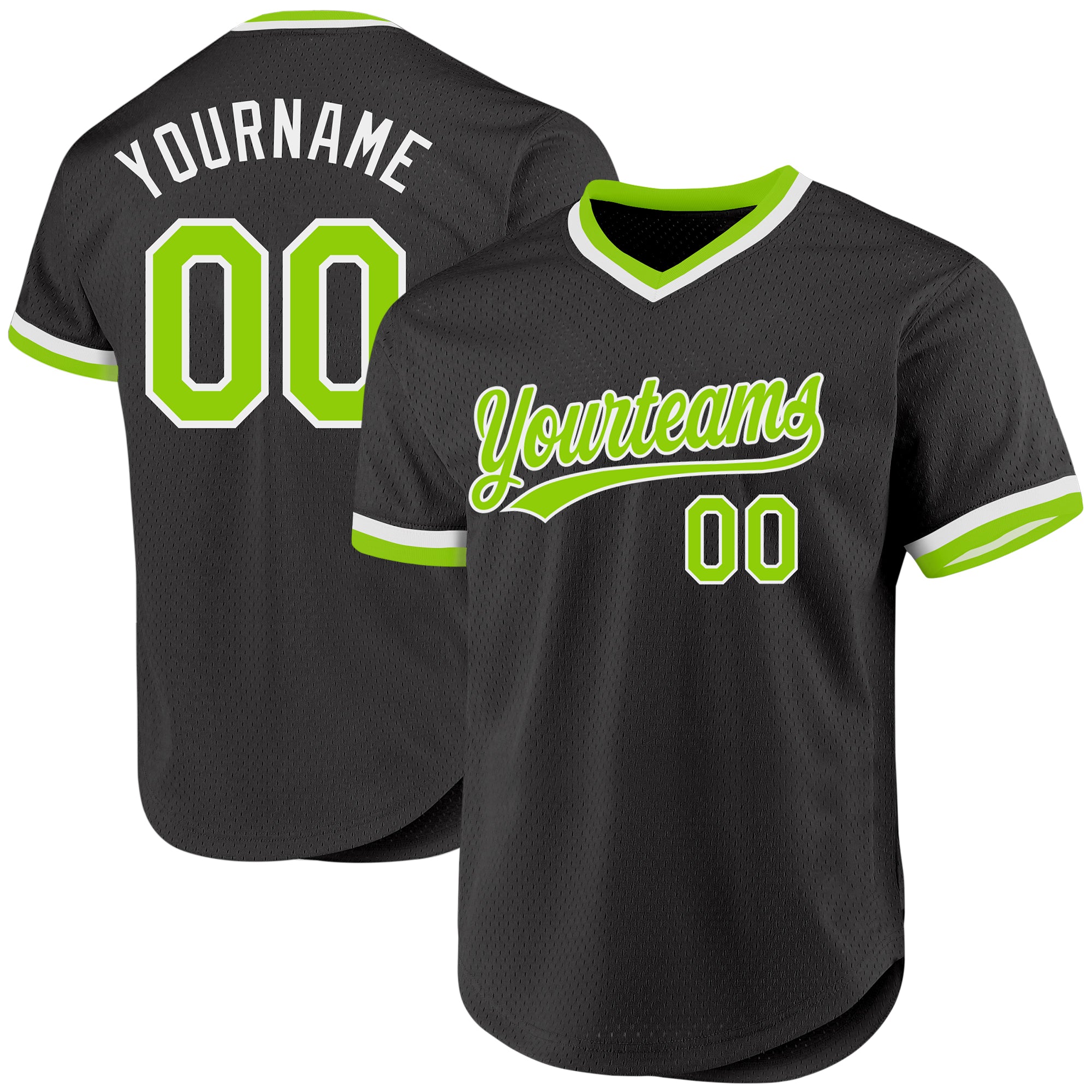 Custom Black Neon Green White Baseball Jersey with Personalized Name and Number - Authentic Throwback Style Personalized