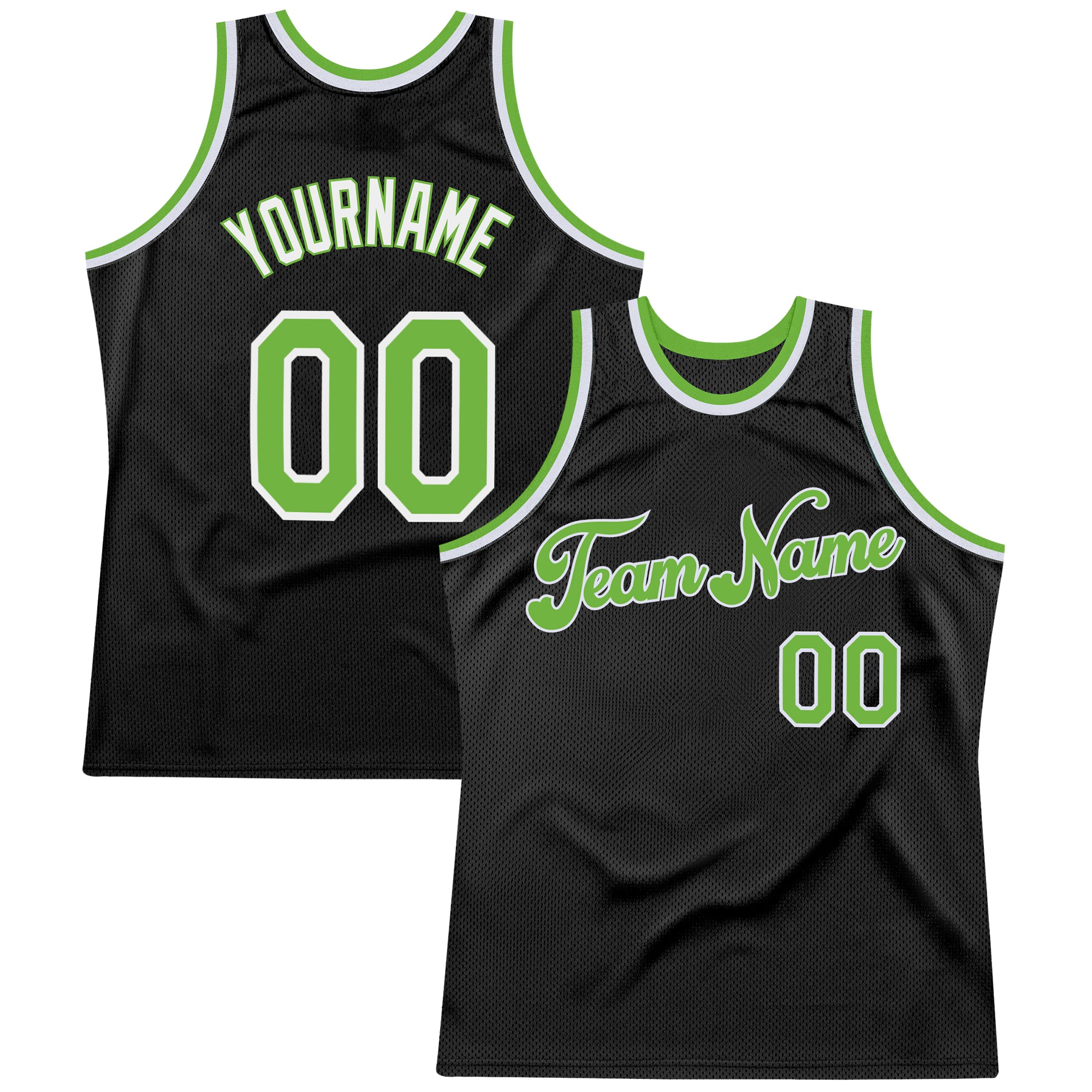 Custom Name Number Black Neon Green-White Basketball Jersey Authentic Throwback Personalized Black Neon Green-White Authentic