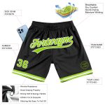 Custom Black Neon Green White Basketball Shorts - Authentic Throwback Style Personalized Black Neon Green-White Authentic