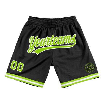 Custom Black Neon Green White Basketball Shorts - Authentic Throwback Style Personalized Black Neon Green-White Authentic