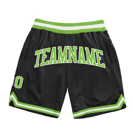Custom Basketball Shorts with Team Name and Number - Personalized Black Neon Green-White Authentic Throwback Style Personalized