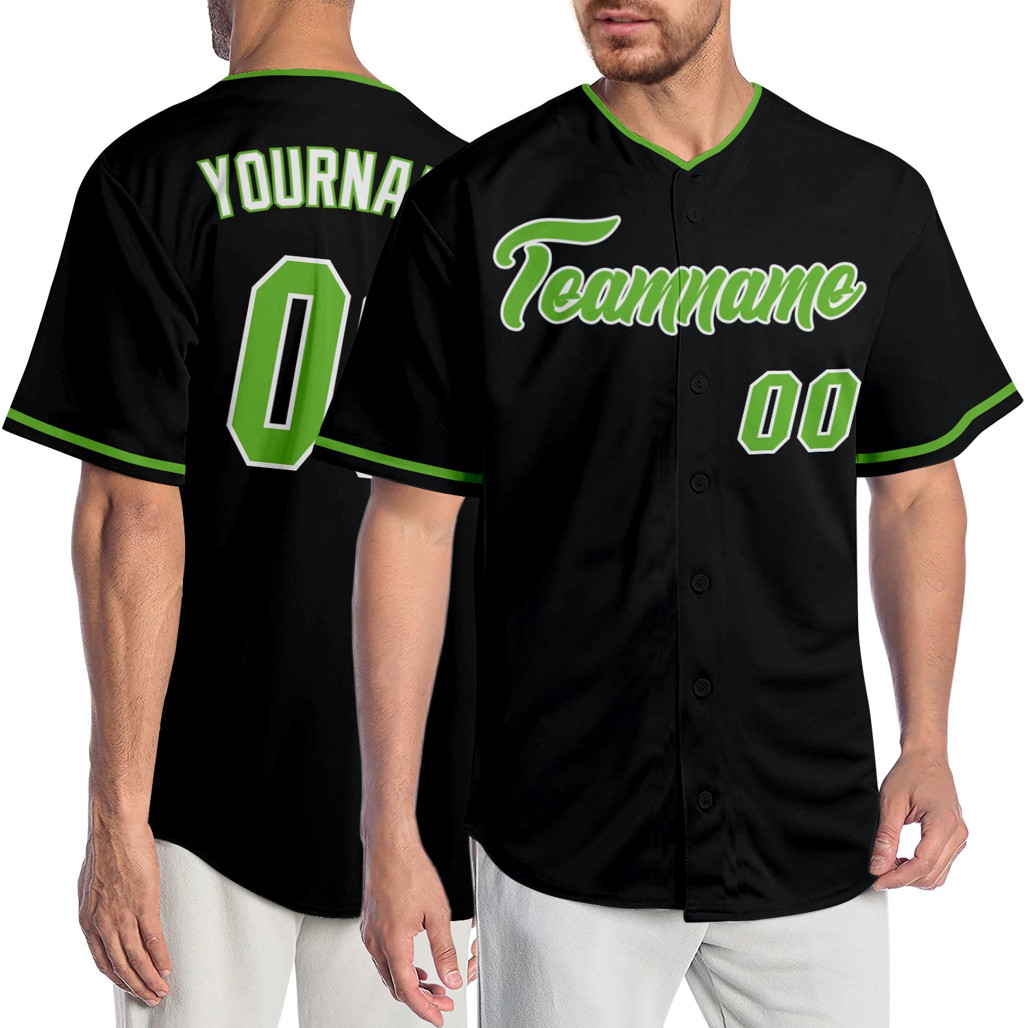 Personalized Neon Green White Baseball Jersey - Custom Black Jersey for Sports 2 Personalized Black Neon Green-White Baseball