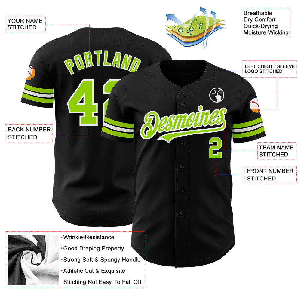 Personalized Neon Green and White Baseball Jersey 23 - Custom Black Jersey for Sports Fans Personalized Black Neon Green-White - Image 3