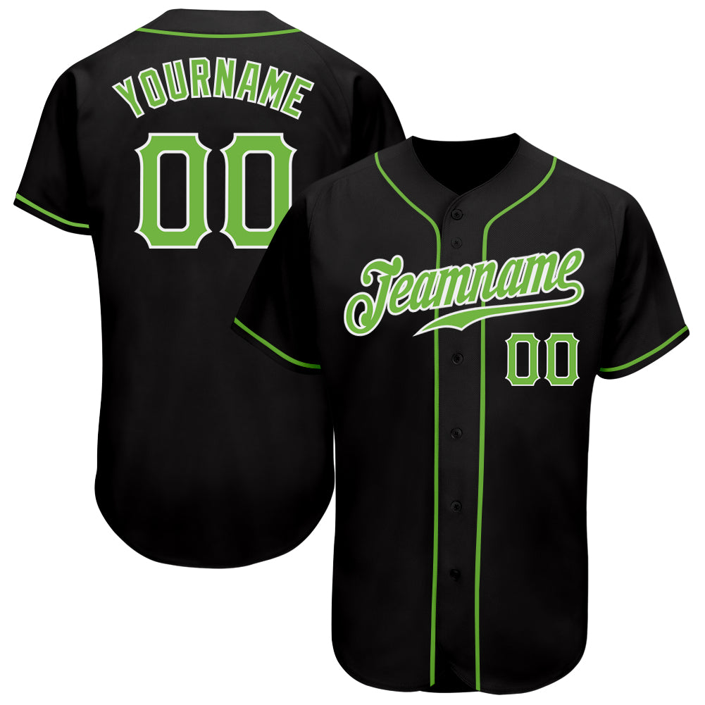 Personalized Black Neon Green White Baseball Jersey for Men and Women Personalized Black Neon Green-White Baseball Jersey