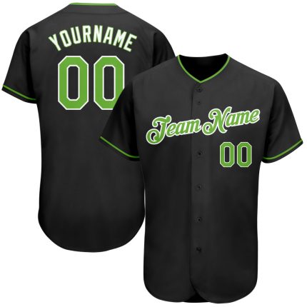 Custom Black Neon Green and White Baseball Jersey - Personalized Sports Apparel Personalized Black Neon Green-White Baseball