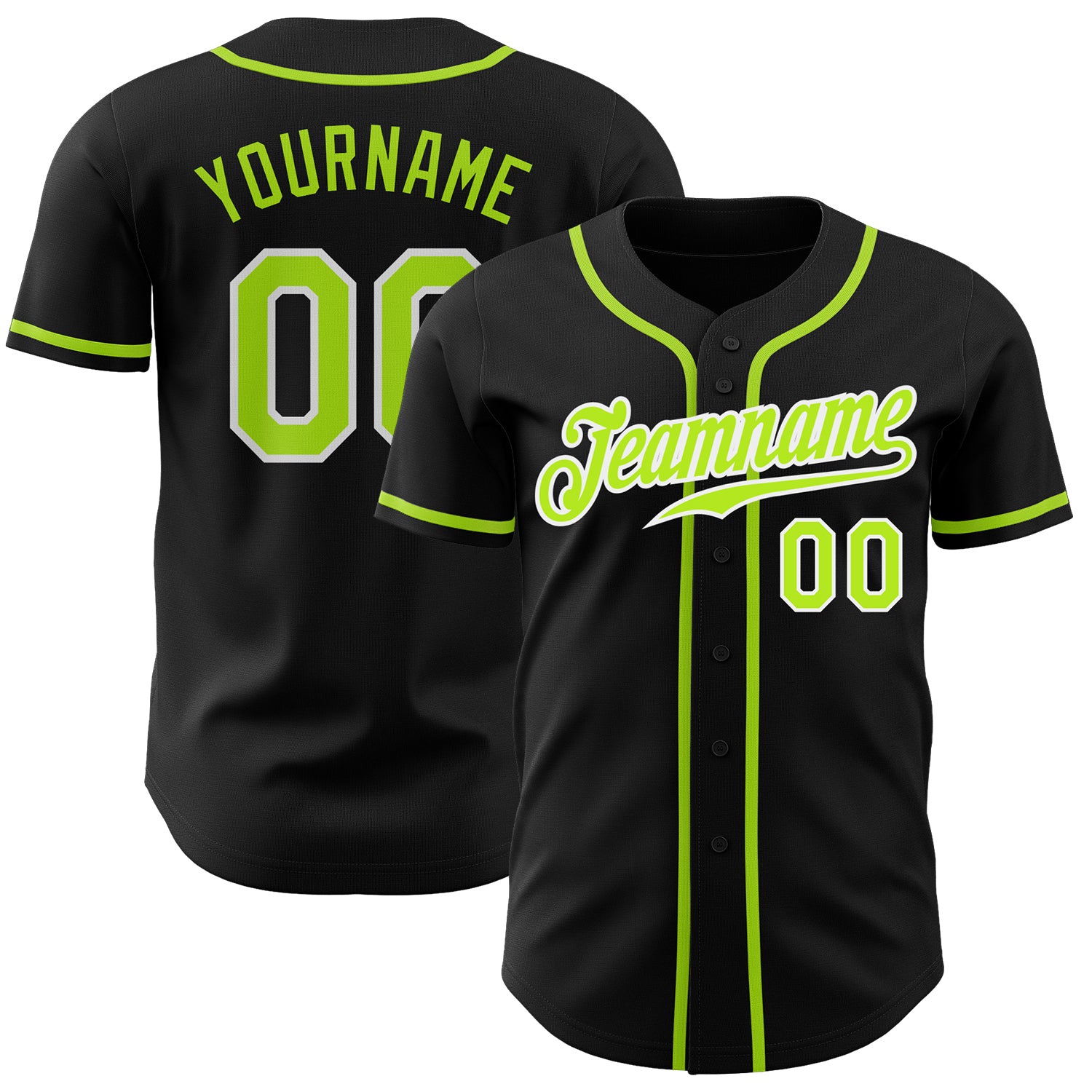 Personalized Baseball Jersey Black Neon Green White Design for Men Women Personalized Black Neon Green-White Baseball Jersey