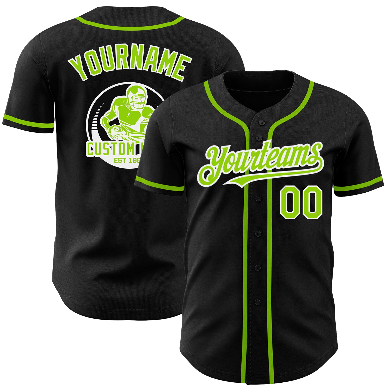 Personalized Neon Green and White Baseball Jersey - Custom Black Jersey Size 6 Personalized Black Neon Green-White Baseball
