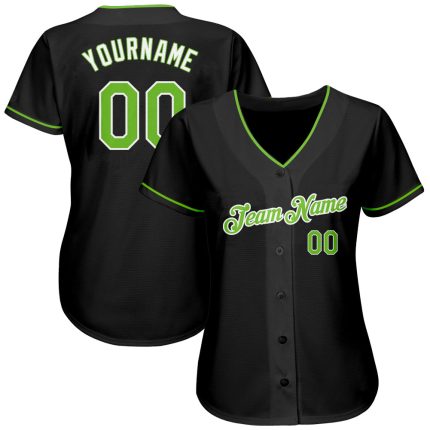 Custom Black Neon Green and White Baseball Jersey - Personalized Sports Apparel Personalized Black Neon Green-White Baseball