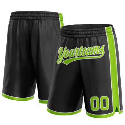 Personalized Basketball Shorts in Black Neon Green and White for Men Personalized Black Neon Green-White Basketball Shorts