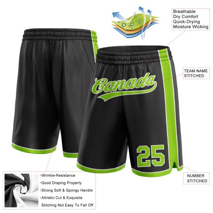 Personalized Basketball Shorts in Black Neon Green and White for Men Personalized Black Neon Green-White Basketball Shorts
