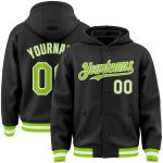 Personalized Varsity Letterman Hoodie Jacket Black Neon Green White Full-Snap Bomber Personalized Black Neon Green-White