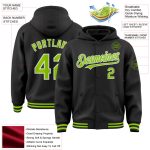 Custom Name and Number Varsity Bomber Hoodie Jacket - Black Neon Green White Full-Snap Letterman Style Personalized Black