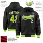 Personalized Varsity Letterman Hoodie Jacket Black Neon Green White Full-Snap Bomber Personalized Black Neon Green-White