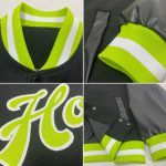 Personalized Black Neon Green White Letterman Bomber Jacket Full-Snap Varsity 2 Personalized Black Neon Green-White Bomber