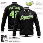 Custom Varsity Letterman Jacket with Personalized Name & Number - Black Neon Green-White Bomber Full-Snap Design Personalized