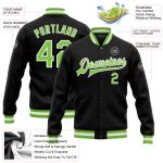 Personalized Bomber Jacket Black Neon Green White Full-Snap Varsity Letterman Personalized Black Neon Green-White Bomber
