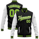 Personalized Varsity Letterman Jacket - Black Neon Green-White Full-Snap Two Tone Bomber Personalized Black Neon Green-White