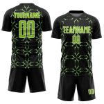 Personalized Neon Green Black Damask Sublimation Soccer Jersey Uniform Personalized Black Neon Green-White Damask Sublimation