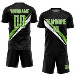 Personalized Black and Green Diagonal Lines Soccer Jersey | Sublimation Uniform Personalized Black Neon Green-White Diagonal