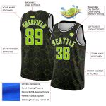 Custom Black Neon Green White Basketball Jersey with Geometric Shapes - Personalized Team Name and Number, Authentic City Edition