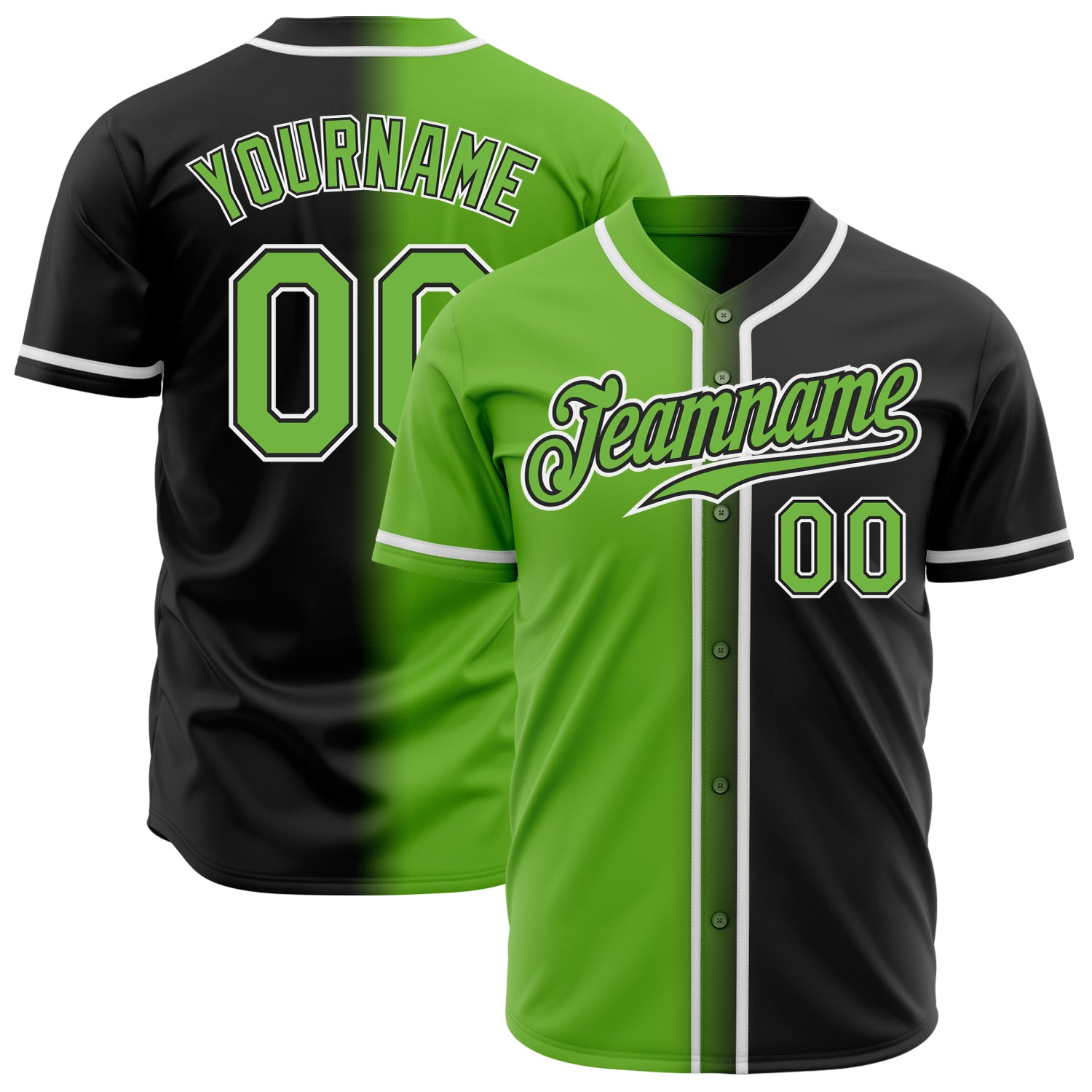 Personalized Black Neon Green White Gradient Baseball Jersey Fashion Personalized Black Neon Green-White Gradient Fashion