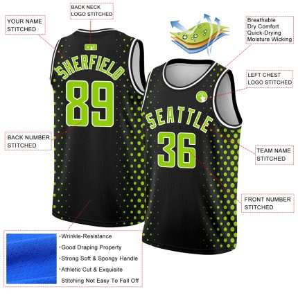 Custom City Edition Basketball Jersey - Personalized Black Neon Green Halftone with Name & Number Personalized Black Neon