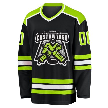 Personalized Black Neon Green White Hockey Jersey for Men and Women - Customizable Sports Apparel Personalized Black Neon