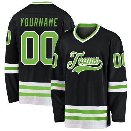 Custom Name and Number Hockey Jersey - Personalized Black Neon Green and White Design Personalized Black Neon Green-White