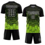 Personalized Neon Green White Line Soccer Jersey - Black Sublimation Uniform Personalized Black Neon Green-White Line Sublimation