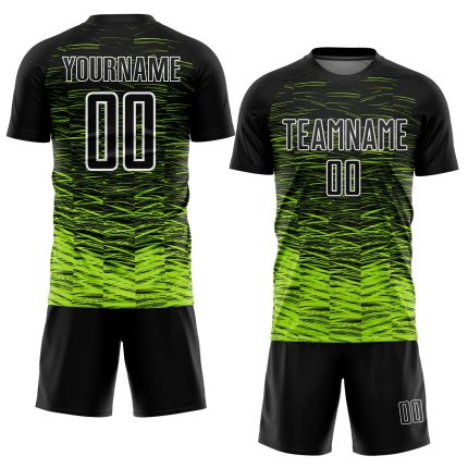 Personalized Neon Green White Line Soccer Jersey - Black Sublimation Uniform Personalized Black Neon Green-White Line Sublimation