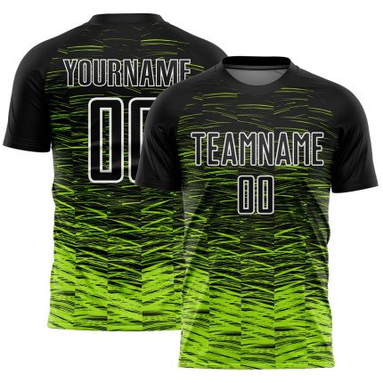 Personalized Neon Green White Line Soccer Jersey - Black Sublimation Uniform Personalized Black Neon Green-White Line Sublimation
