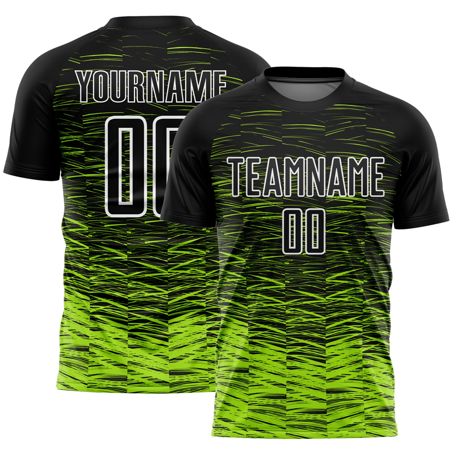 Custom Sublimation Soccer Uniform Jersey with Personalized Name and Number - Black Neon Green and White Lines Personalized