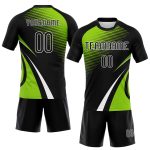 Custom Volleyball Uniform Jersey with Personalized Name & Number - Black Neon Green-White Lines and Dots Sublimation Design
