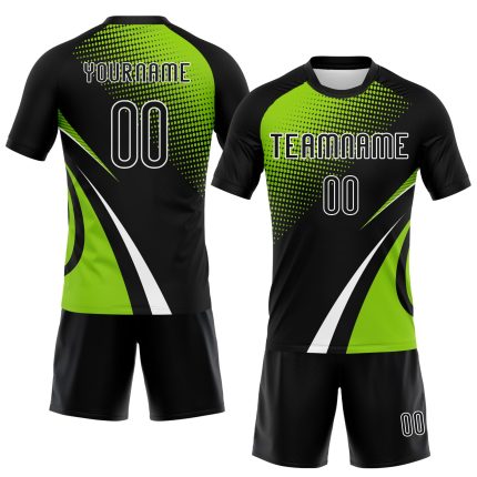 Custom Volleyball Uniform Jersey with Personalized Name & Number - Black Neon Green-White Lines and Dots Sublimation Design