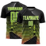 Custom Soccer Jersey with Personalized Name and Number - Black Neon Green-White Lines Sublimation Uniform Personalized Black