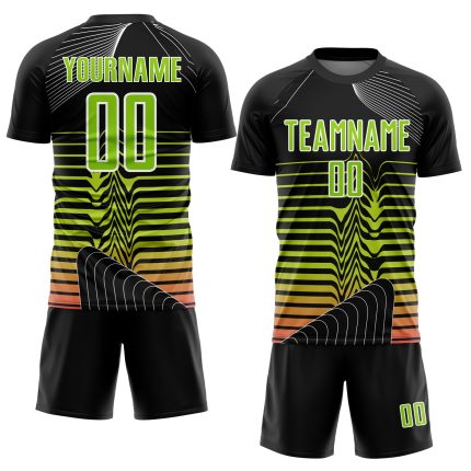 Custom Soccer Jersey with Personalized Name and Number - Black Neon Green-White Lines Sublimation Uniform Personalized Black